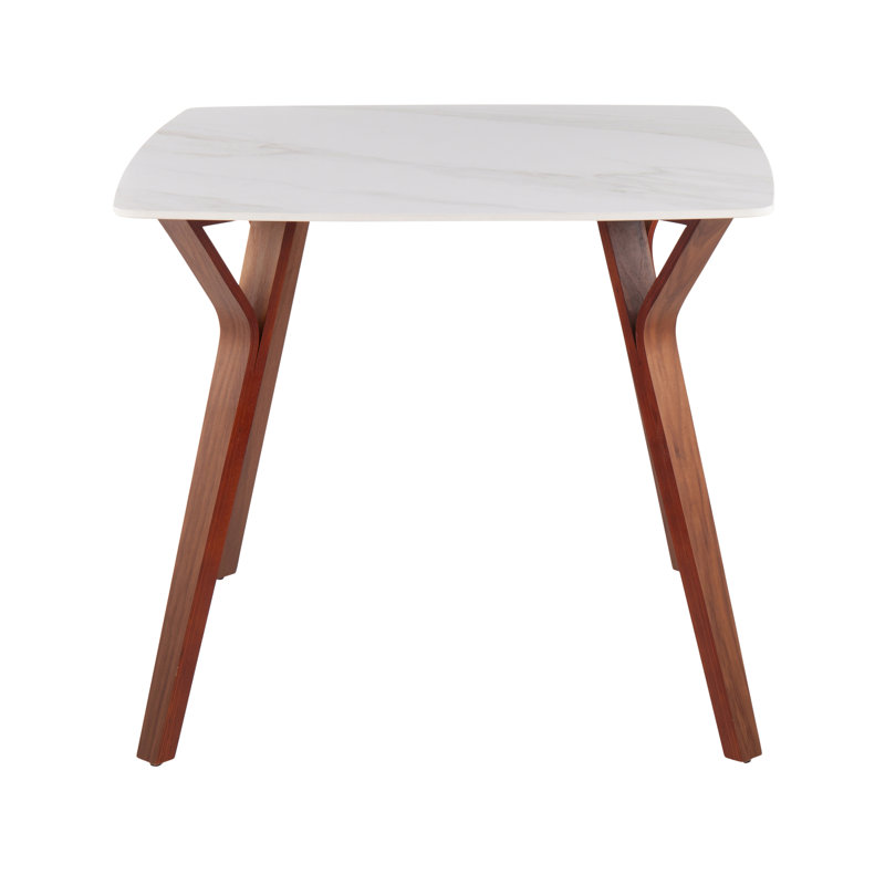 Table de salle à manger en bois de noyer et marbre texturé blanc