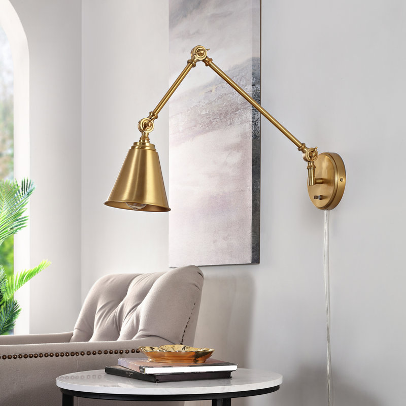 Navilas Plug-in Swing Arm Sconce, Brass