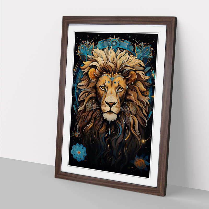 Leo Zodiac Hard Edge - Single Picture Frame Print on Wood, 34cm H x 25cm W x 2cm D, Walnut