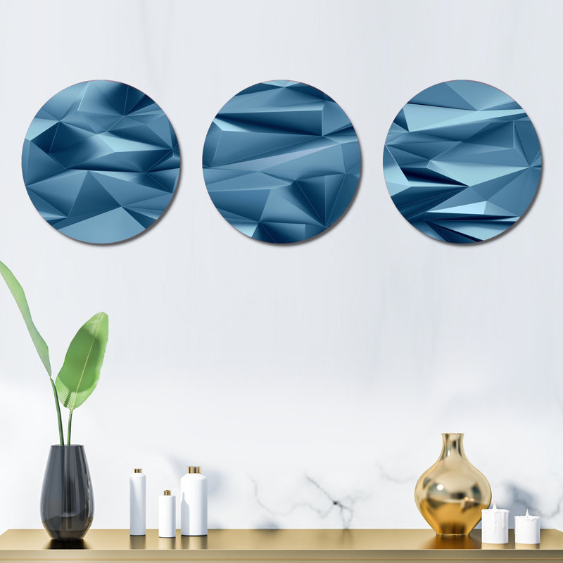 Blue Abstract Wall Decor I on Metal Round 3 Piece Wall Décor Set
