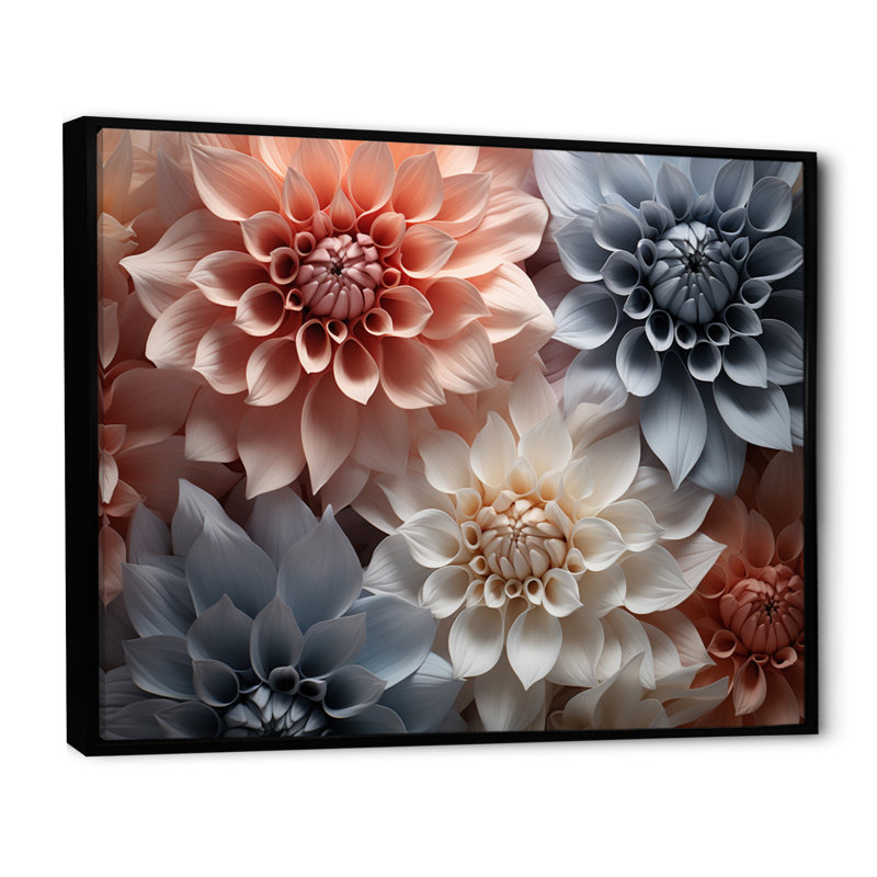 Natures mortes abstraites roses et blanches, Cadre flottant noir, H 30 po x l 40 po x P 1,5 po