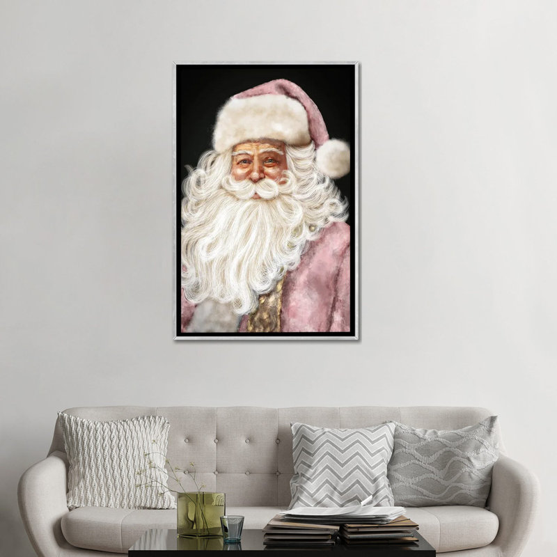 «Pink Santa», reproduction d'art murale , H 48 po x l 32 po, Impression encadrée sans passe-partout, Argent argent