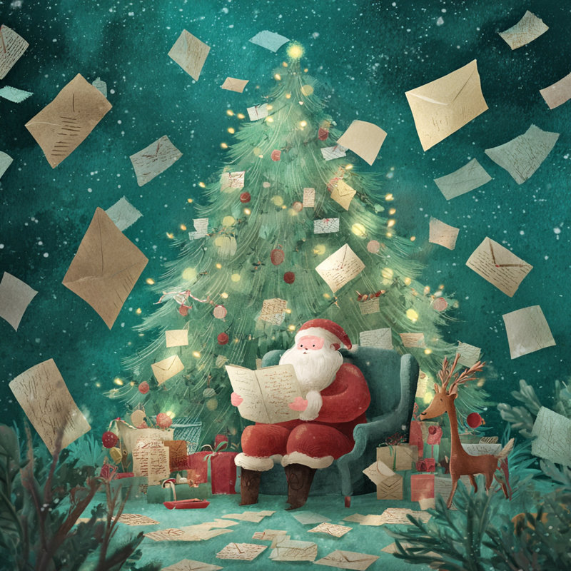 Lettres au père Noël, art mural sur toile tendue avec arbre de Noël