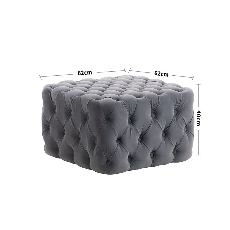 62cm Wide Velvet Square No Pattern Footstool Ottoman