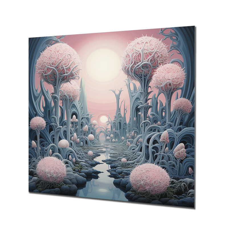 «Futuristic Fluffy Landscape», paysage abstrait, art mural, H 36 po x l 36 po, Métal métal