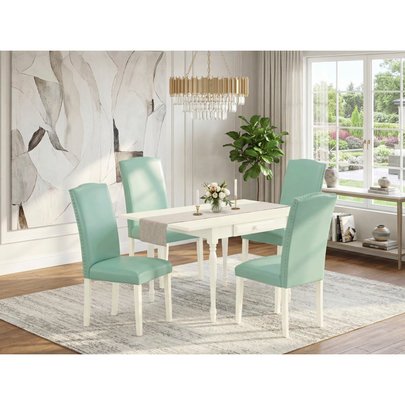 Plateau en bois massif avec table de salle à manger Dropleaf pour petits espaces, Lin blanc, Étang