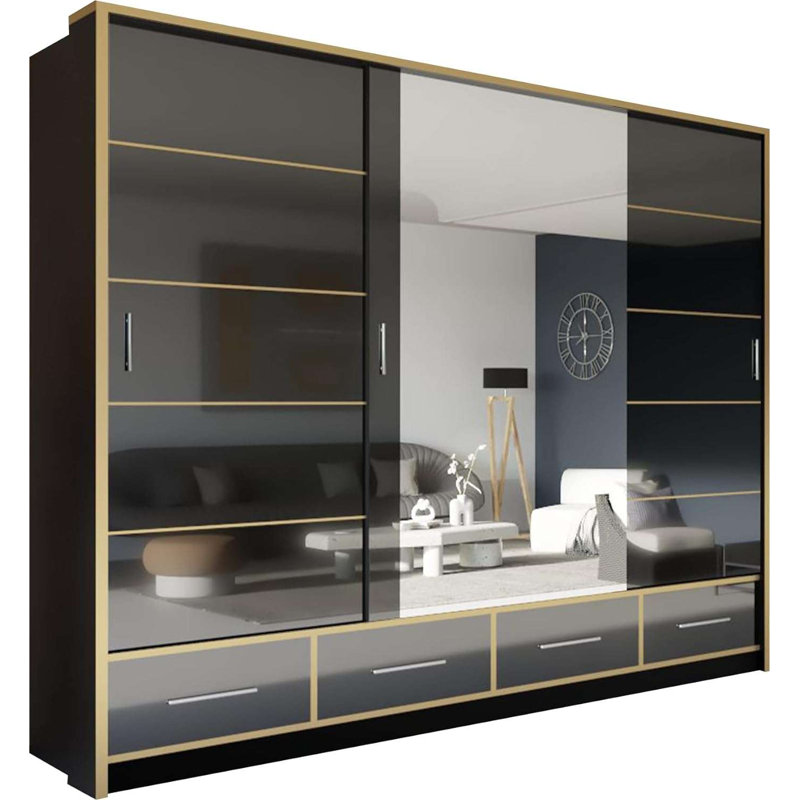 Bayardo 3 Door Manufactured Wood Wardrobe, Black