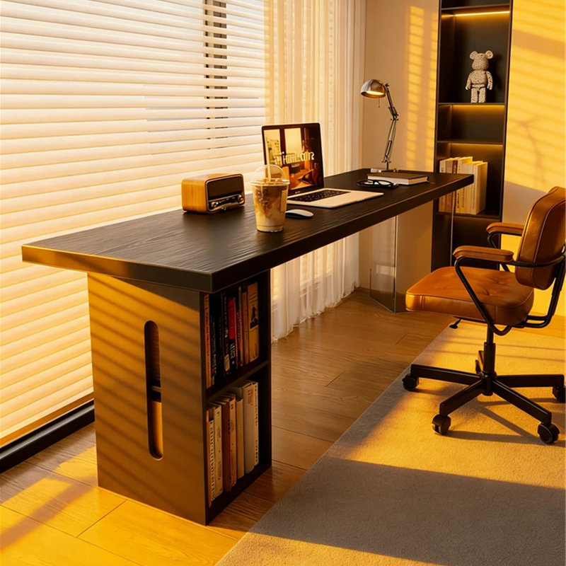 Black Rectangular Solid Wood desk, Left Hand Return, 29.53" H x 55.12" W x 23.62" D
