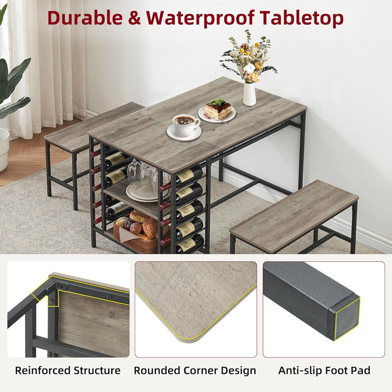 47" Kitchen Table Set with 2 Benches, Black