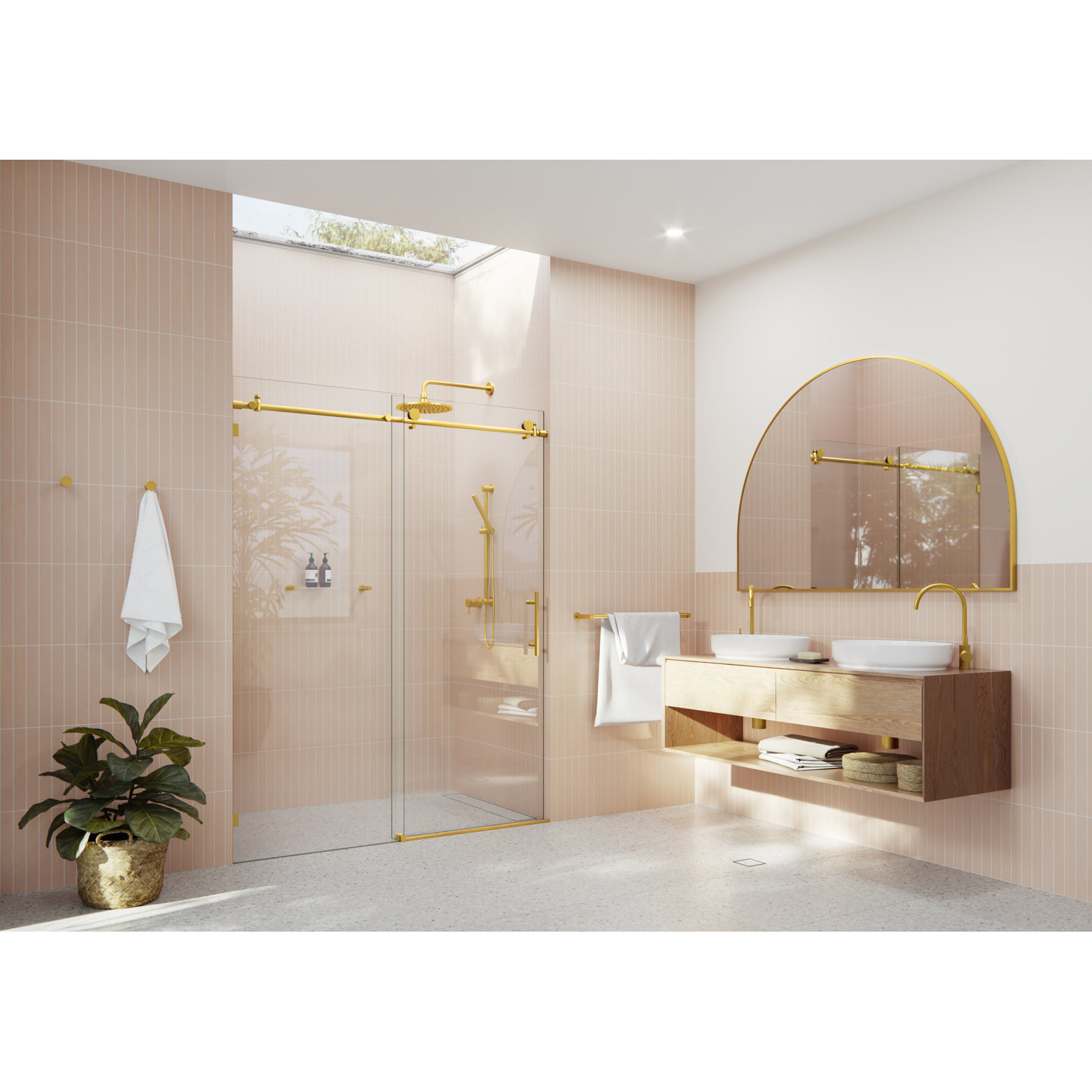 Eclipse 64" Frameless Sliding Shower Door, Satin Brass