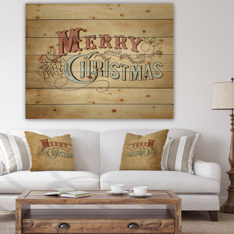 «Merry Christmas Vintage Wish in Western Font», reproduction d'art textuel, H 30 po x l 40 po x P 1,5 po, Bois