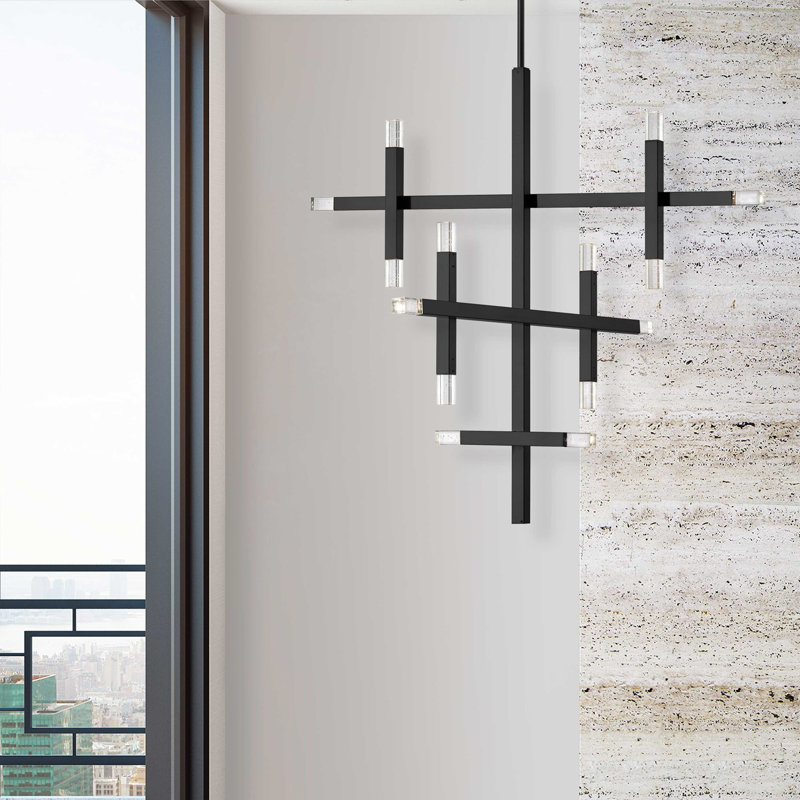 Lustre linéaire moderne à 1 lumière pour îlot de cuisine Kahliel, Noir mat