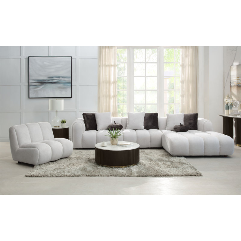 Canapé modulaire en lin blanc ivoire avec chaise Manilla