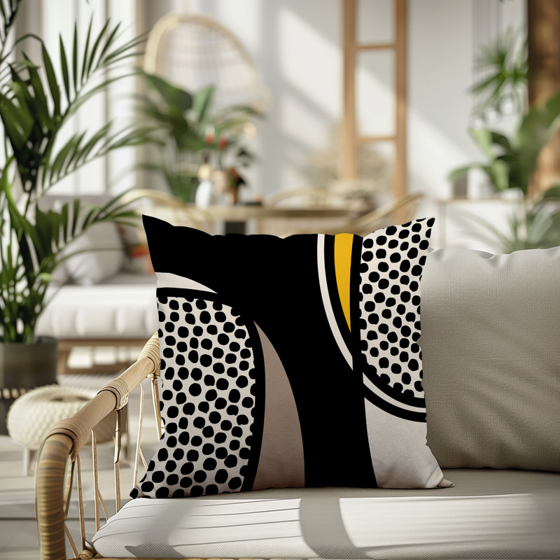 Oreiller carré réversible intérieur / extérieur Vie Abstract, H 19 po x l 19 po, Jaune