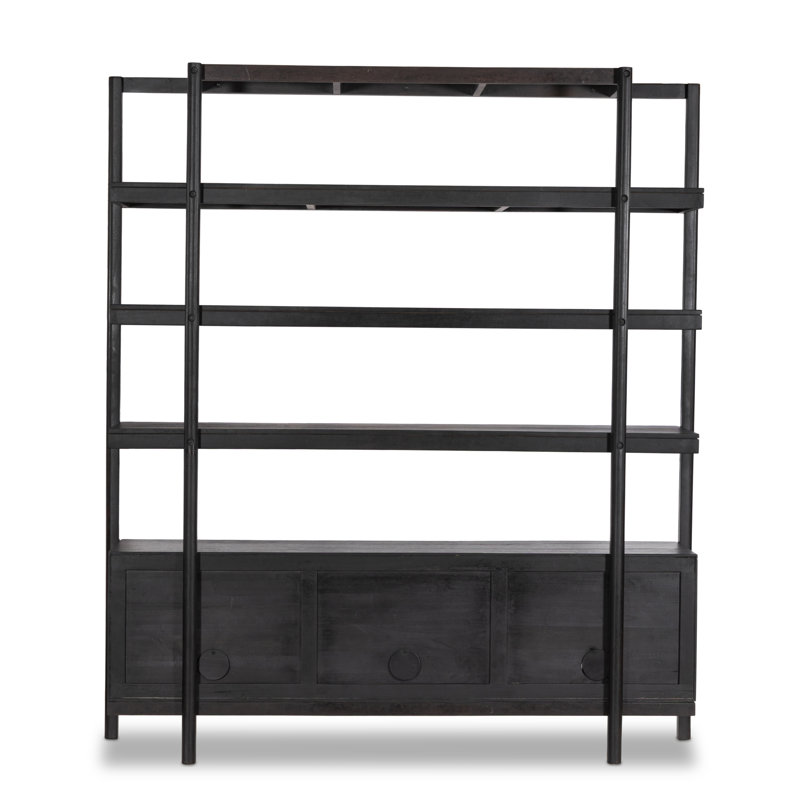 Reza Solid Wood Bookcase, Worn Black