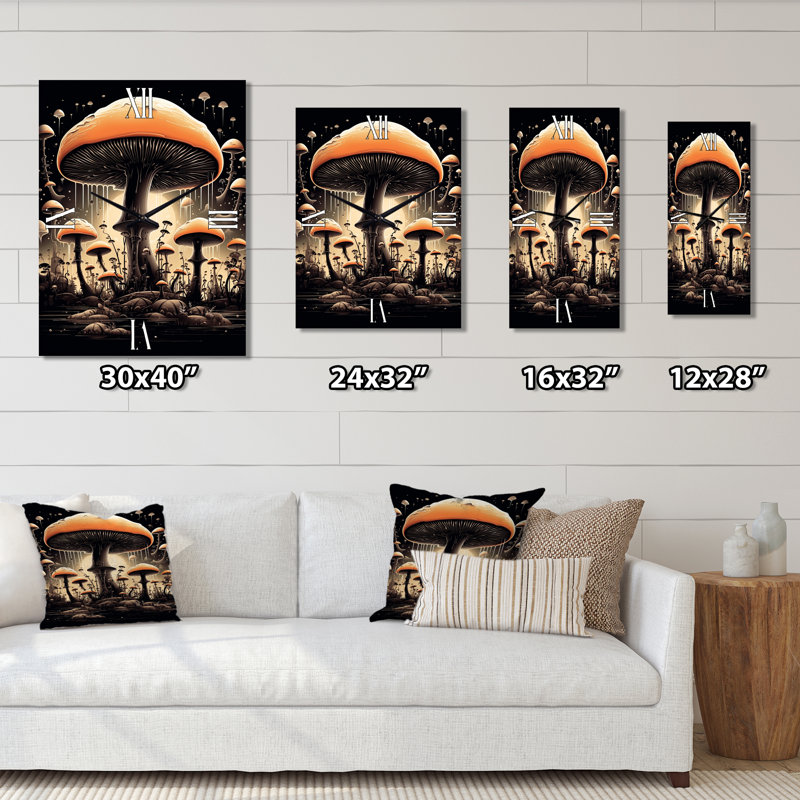 Horloge murale Amarita Magical Mushroom Vintage Illustration IV - Abstract Landscape, H 28 po x l 12 po x P 1 po