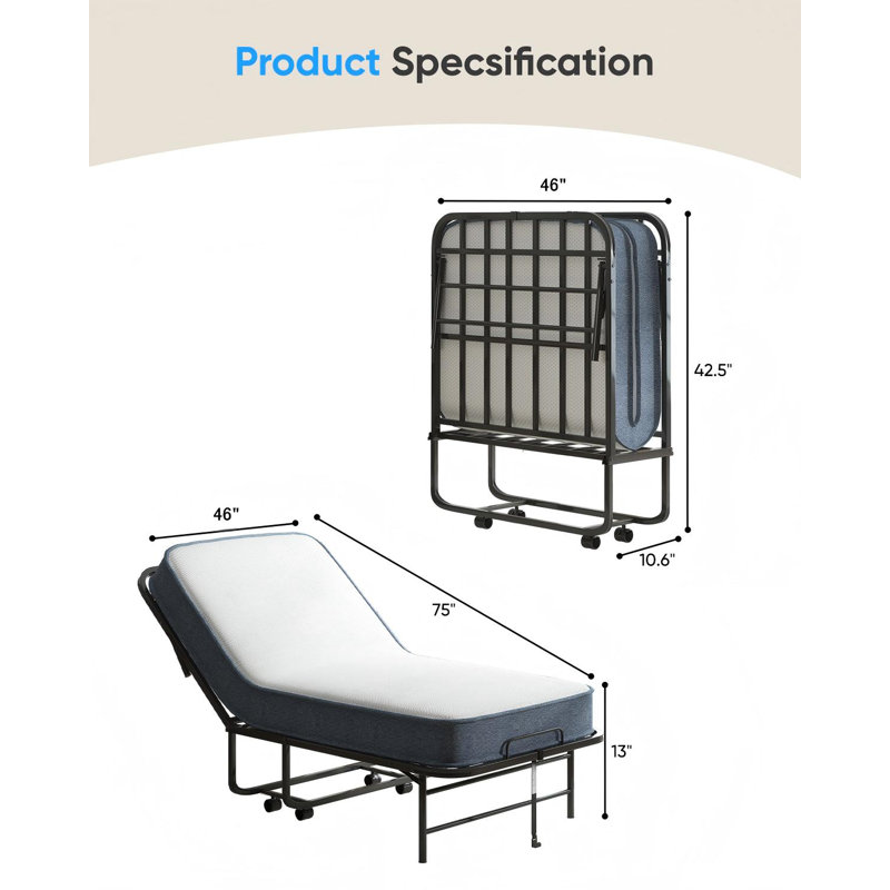 W46" Portable Folding Bed with Mattress For Adults, Full