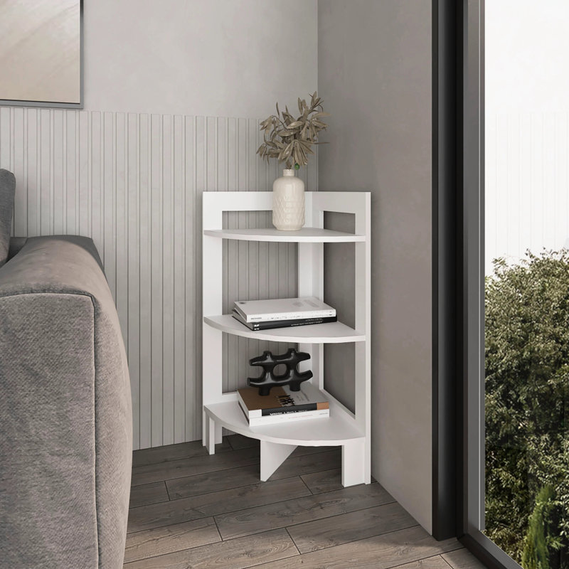 Stylish White Corner Shelf With 3 Shelves - Perfect For Any Room Compartments Efficient Storage Solution, White