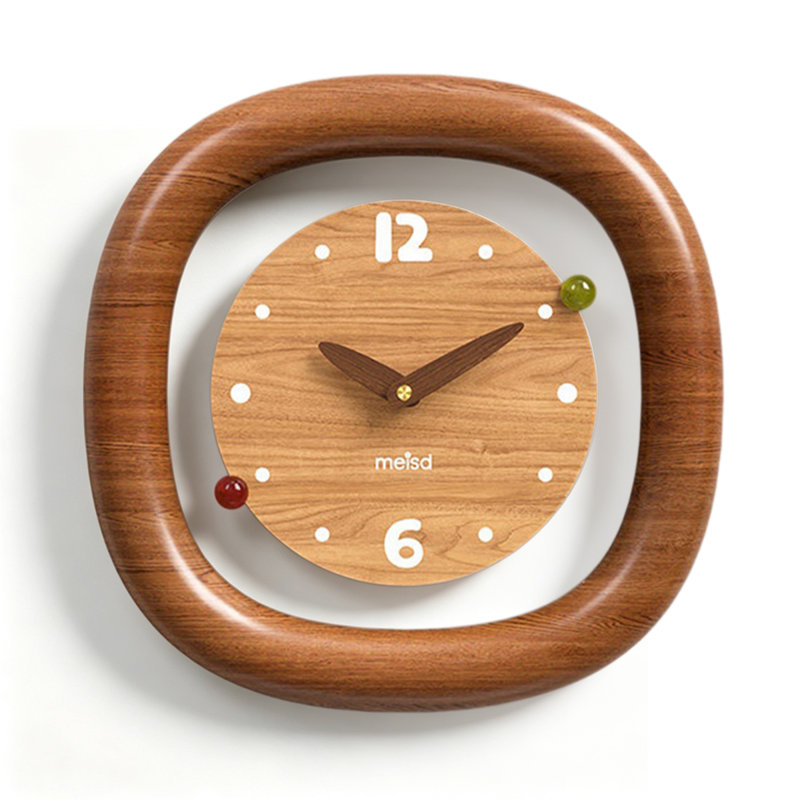 Horloge murale décorative carrée arrondie en bois massif brun, 11.81"H*11.81"W*1.97"D