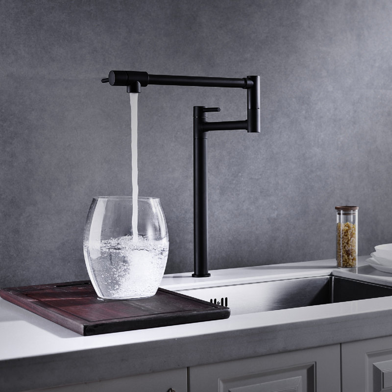 Robinet remplisseur de pot avec extension en noir mat - laiton, bras pour une utilisation pratique, poignées doubles pour régler le débit d'eau, robinet, dégagement contrôlé, corrosion et couche de surface