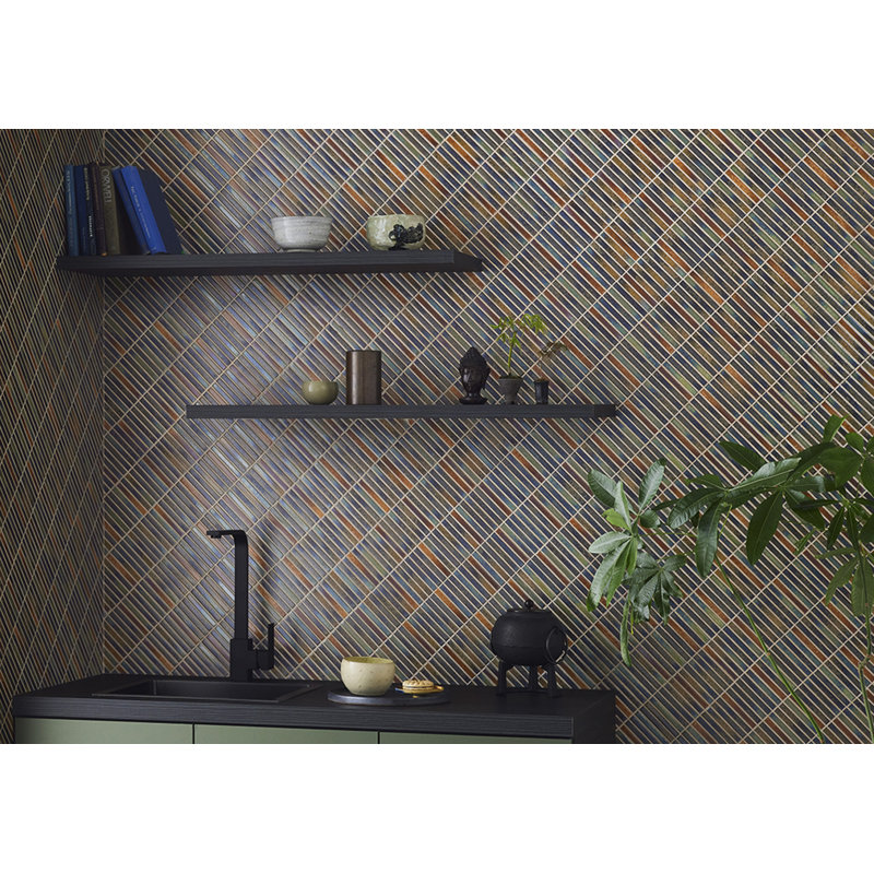 Yohen Border 0.49" x 4" Ceramic Mosaic Wall Tile, Green Mix