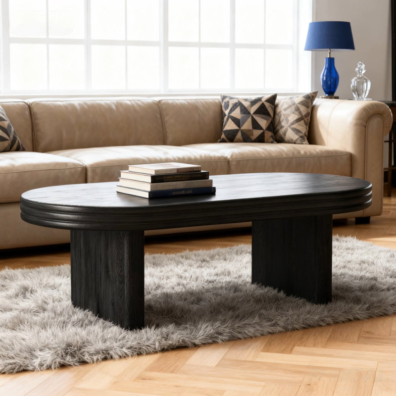Modern Oval Fluted Coffee Table, Black
