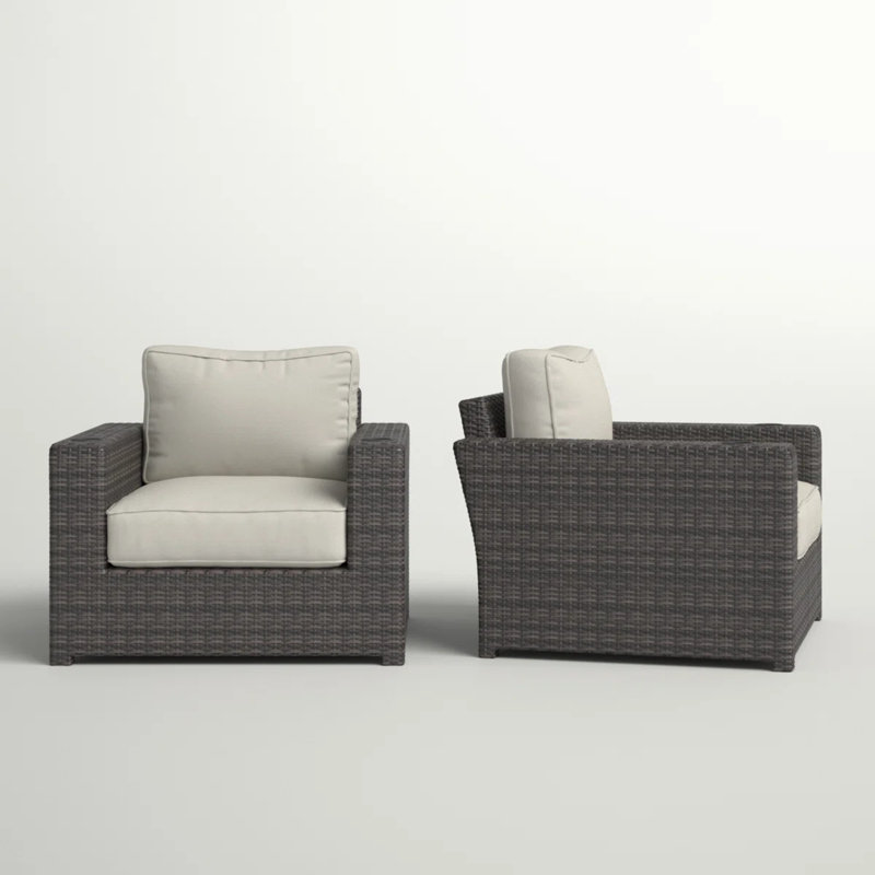 Chalamet Outdoor HDPE Wicker Lounge Chairs with Cushions & Aluminum Frame