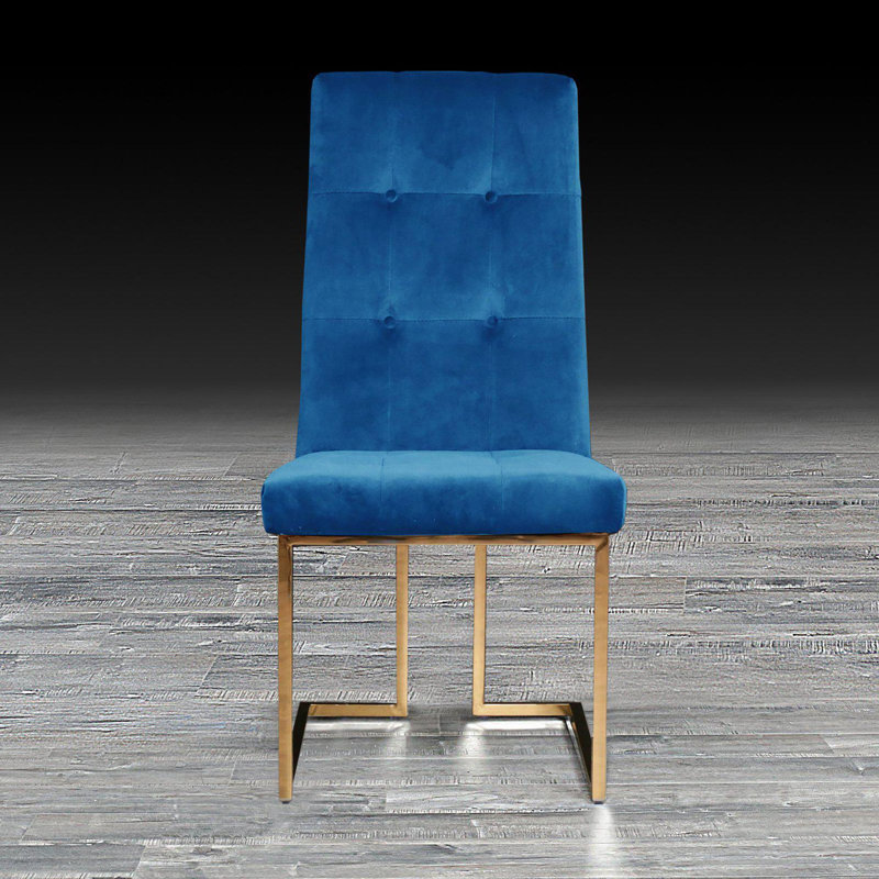 Chaise d'appoint en velours Denholme, Doré, Bleu très foncé