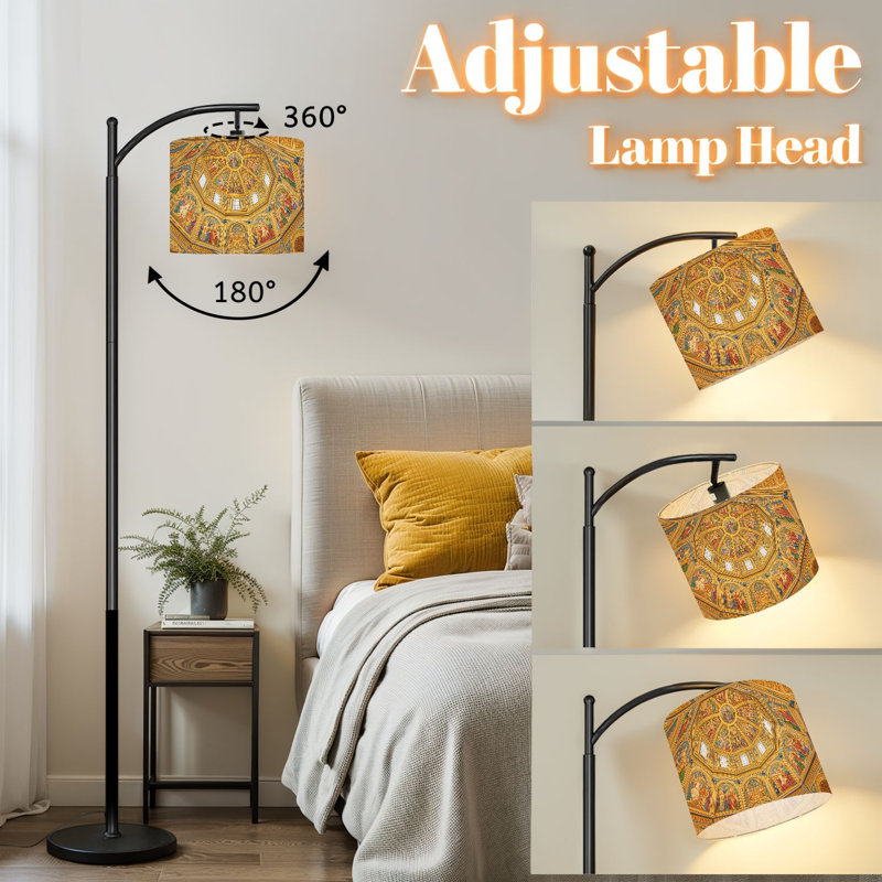 Lampe sur pied à arc avec abat-jour ajustable à l'intérieur de la lampe sur pied cathédrale en verre coloré cathédrale de Florence 3 températures de couleur à haut gradateur avec interrupteur au pied pour la chambre à coucher