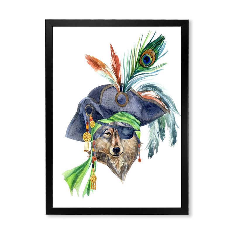 Chapeau de pirate créature animalière - décoration murale traditionnelle en toile, Cadre noir, H 20 po x l 12 po x P 1 po