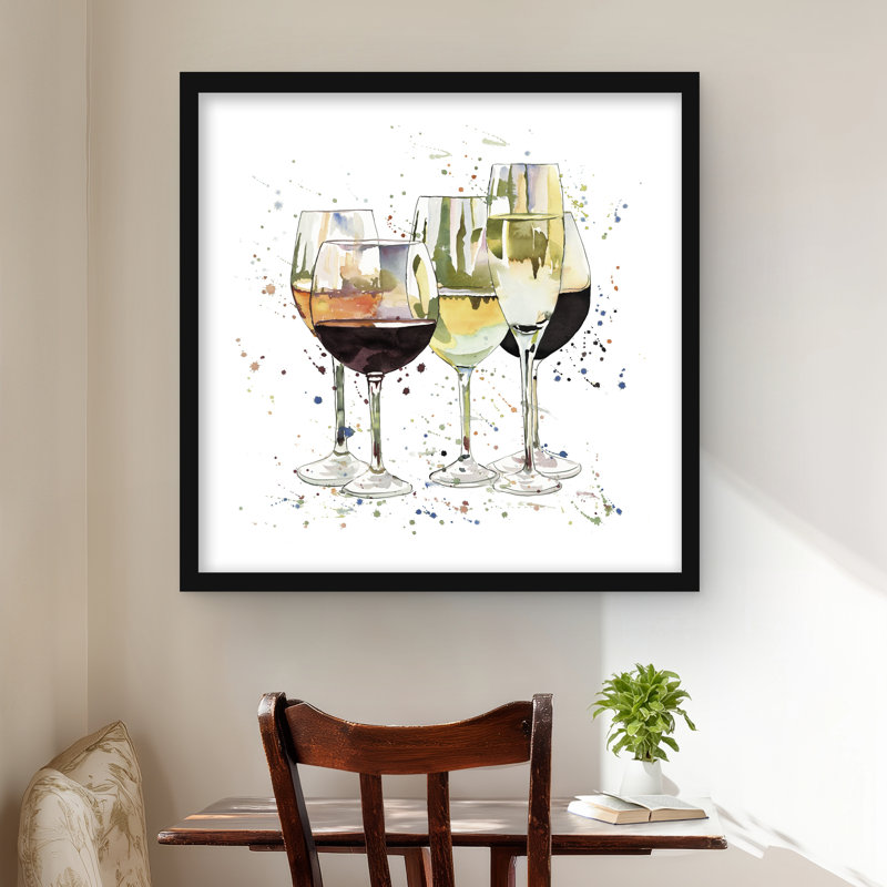Beaux verres à vin - reproduction de cuisine encadrée illustrative