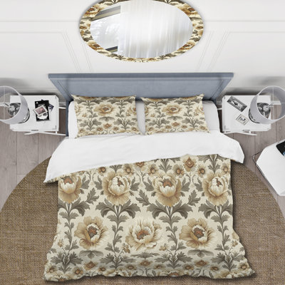 Ensemble de housse de couette Traditional Beige Brown Traditional Floral Garden