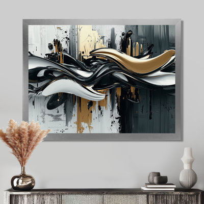 Widger Goldern Black Shifting Ink Waters I - Transitional Framed Canvas Print Wall Art