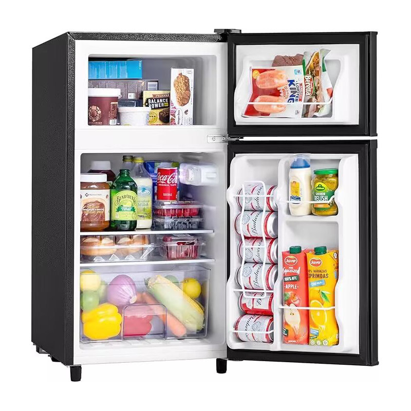 Manastin 3.5 Cu.Ft Mini Fridge With Freezer, Adjustable Thermostat, Low Noise, Removable Glass Shelves, 2 Door Small Refrigerator For Kitchen, Office, Bedroom