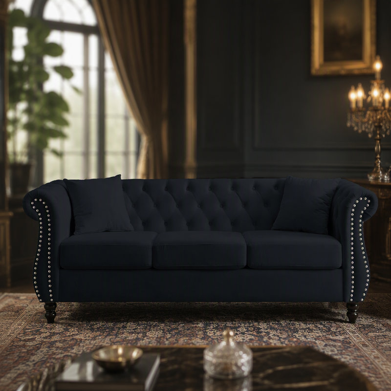 Sofa, 3-Seater Sofa, Tufted Couch with Two Pillows