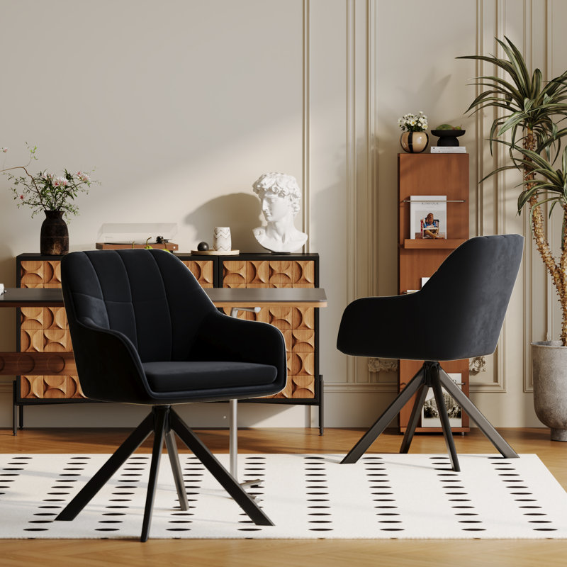 51cm H Upholstered Arm Dining Chair, Cream Chenille, Velvet