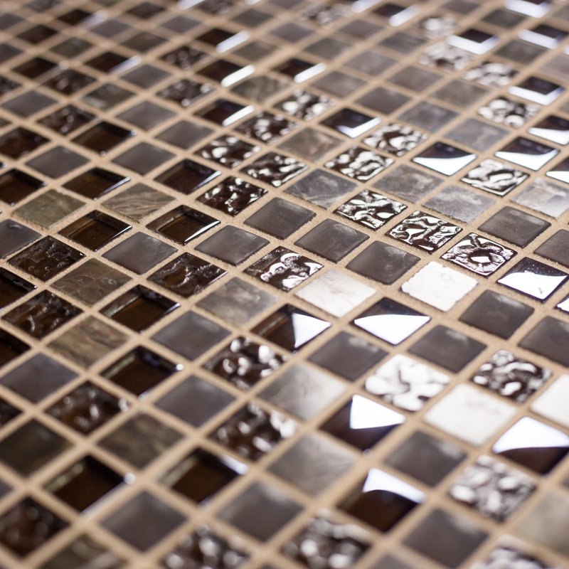 Quartz 0.63" x 0.63" Natural Stone/Glass Grid Mosaic Wall & Floor Tile