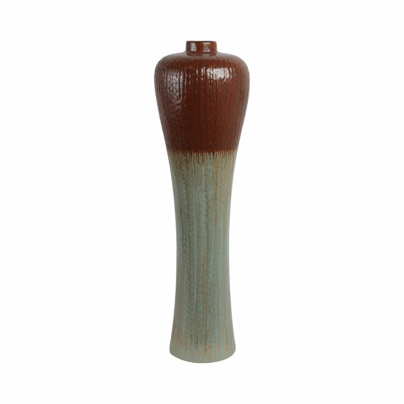 Decorative Textured Tall Floor Ceramic Vase for Home Table Decor - Modern Flared Flower Vase for Living Room Display