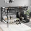 Grand lit mezzanine avec escalier, grand lit mezzanine en métal avec tablettes de rangement, lit mezzanine haut avec garde-robe-1612683049-1612683044