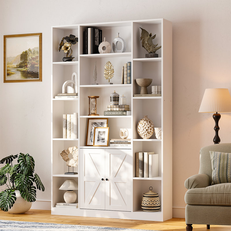73.7" Bookshelves And Bookcases With Doors, Tall Farmhouse Bookshelves For Bedroom, Living Room, Home Office