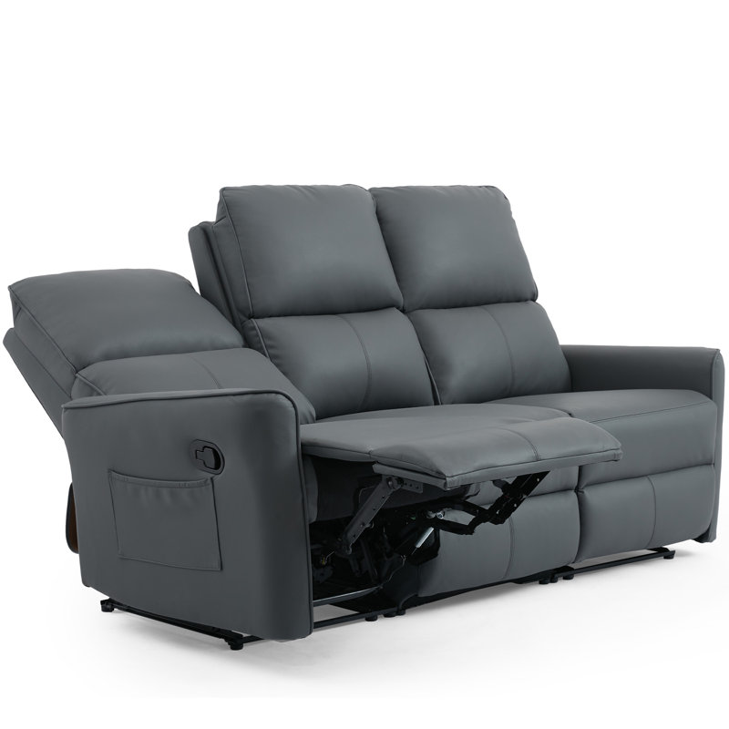 Micaden 4 Seater Faux Leather Reclining Sofa, Grey