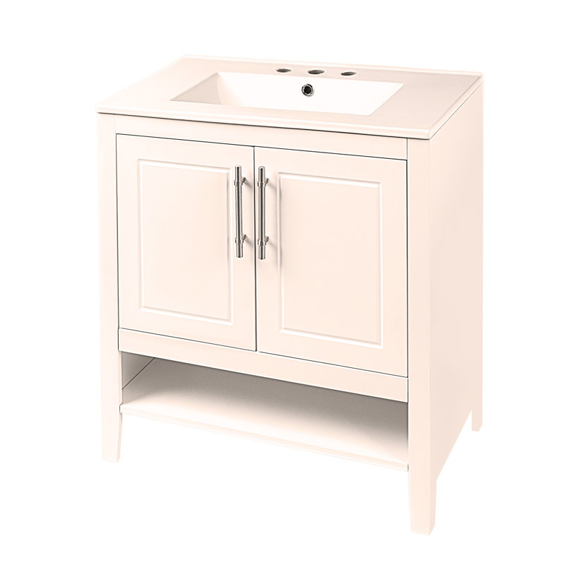 Meuble-lavabo 30 po avec lavabo, armoire de salle de bain multifonctionnelle avec portes et tiroirs, structure solide et panneau de fibres à densité moyenne,