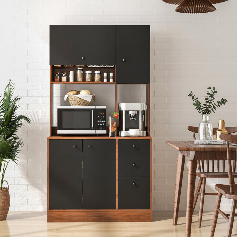71'' Kitchen Pantry, Walnut+Black