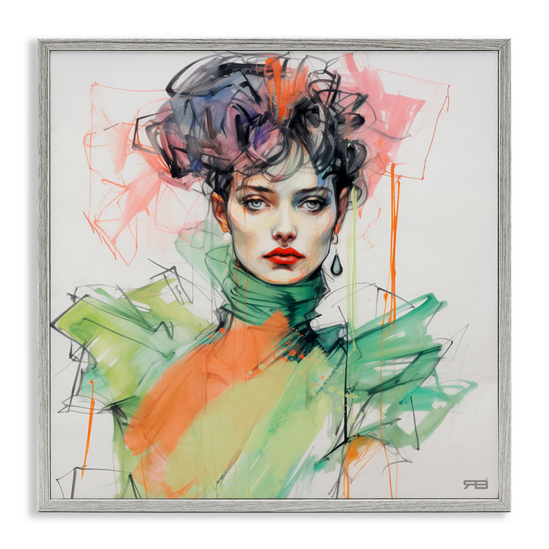 «Trendy Glam Portrait», art de la giclée encadrée par Roozbeh Bahramali, H 12 po x l 12 po, Estampe numérique Farmhouse