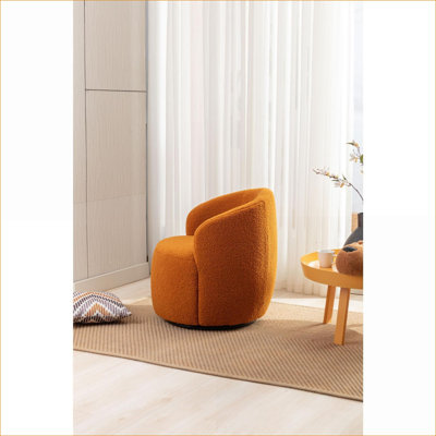 Fauteuil d'appoint pivotant en tissu Teddy, base en métal thermolaqué noir, revêtement brun clair (caramel) pour adultes, sièges de salon