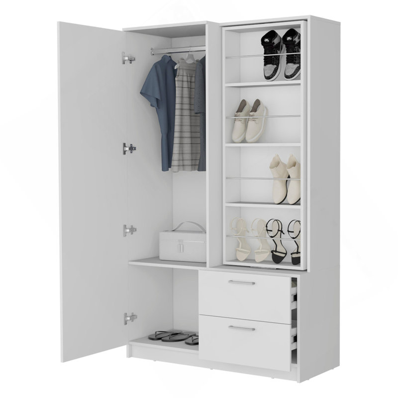 Armoire blanche avec rangement ouvert et 2 tiroirs