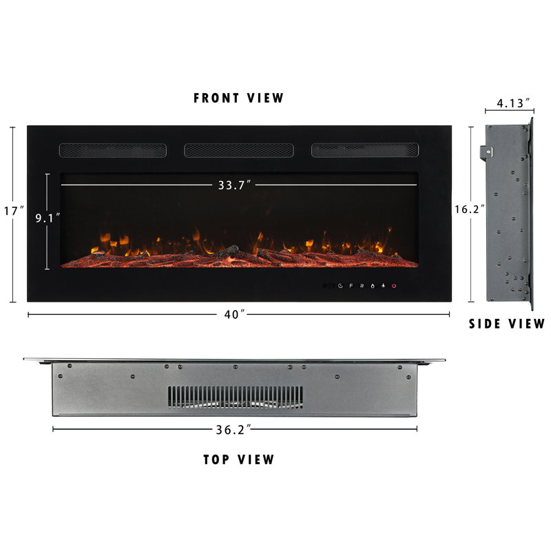 McLelland Recessed Electric Fireplace Insert, 17" H x 40" W x 4.4" D
