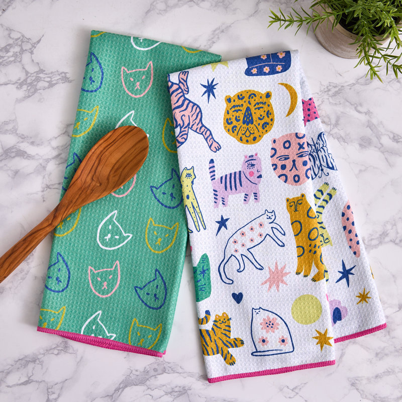  Printed Microfiber Dishtowel Set/2, Mushroom Meadow