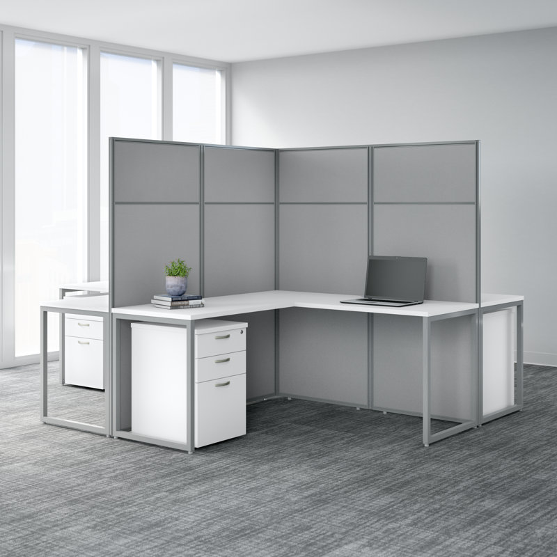 Easy Office L-Shaped Desk Workstation with Panels Cubicle - Reversible, Pure White