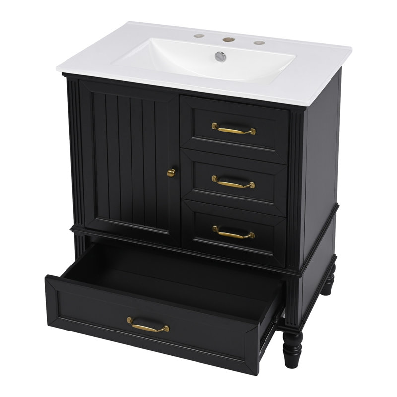 Meuble-lavabo 30 po avec lavabo, Noir, noir, noir, noir